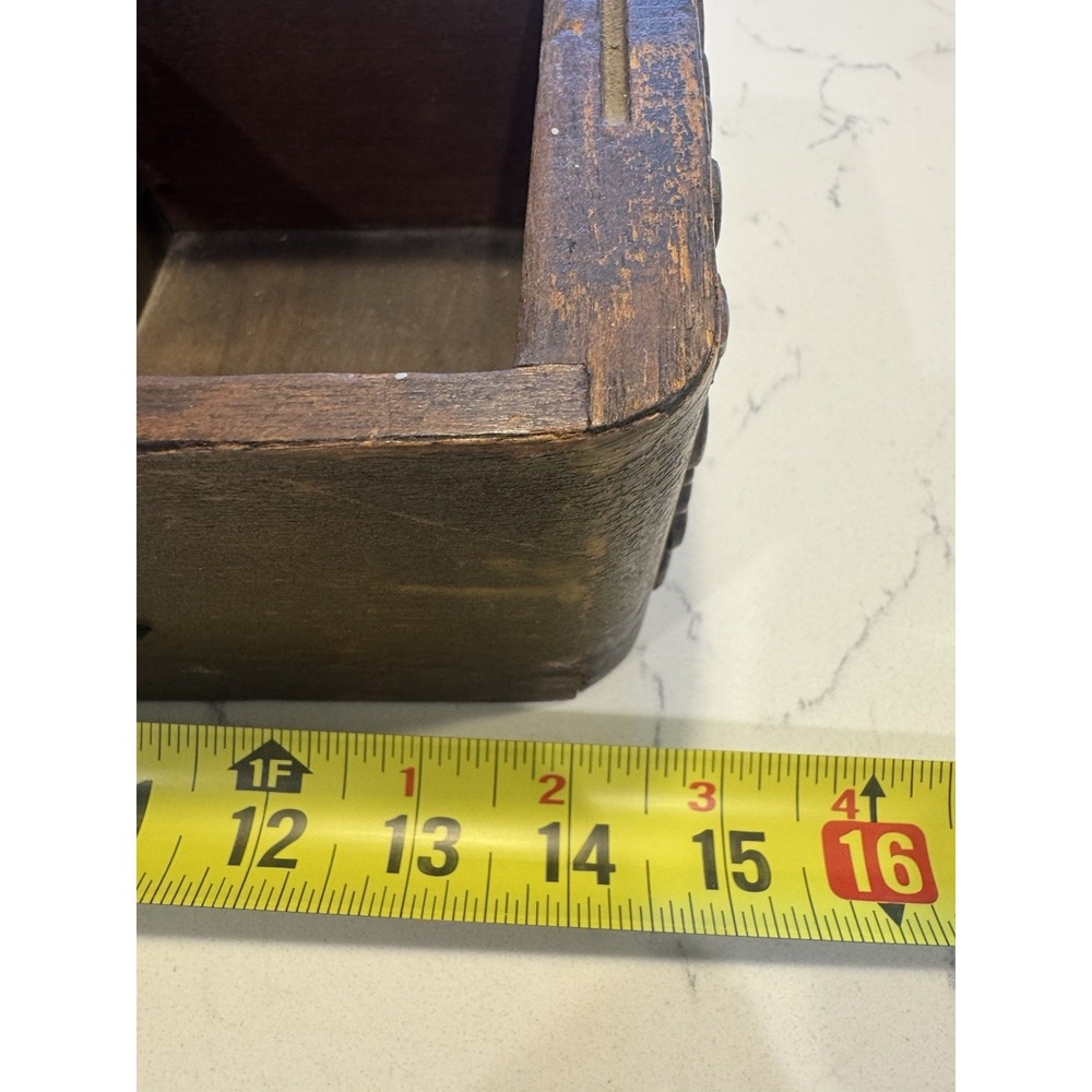 Vintage Carved Wood Box 3 Slot Farmhouse Kitchen Holder/Organizer Rustic Decor - Picture 12 of 15